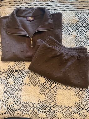 SSYS Horsebit Quilted Suede Trim Skort Set in Brown